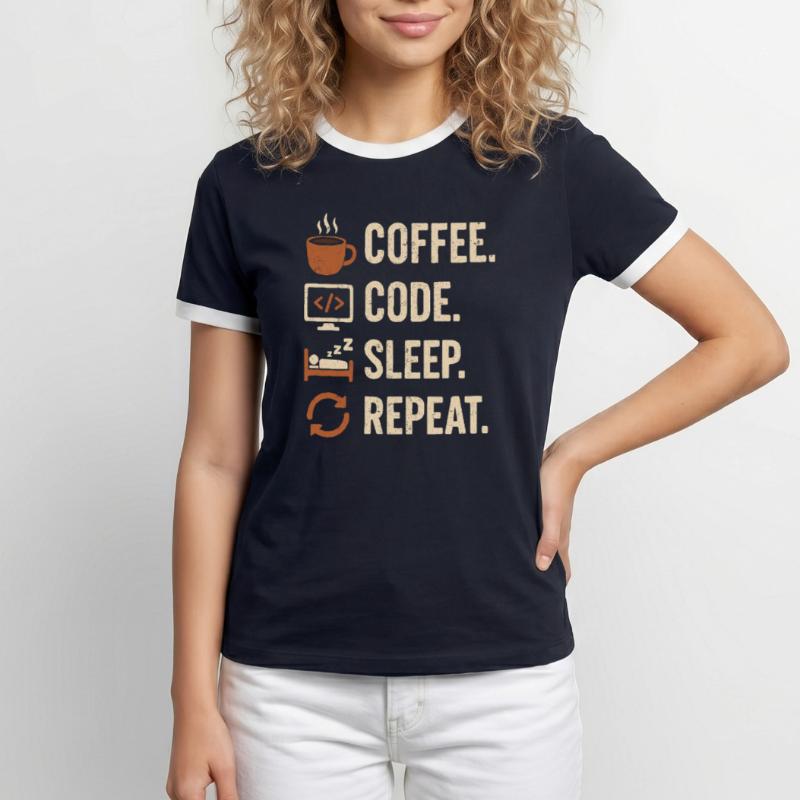 Geek-Coder-Routine – Kaffee, Code, Schlaf, mehr Männer Kontrast-T-Shirt