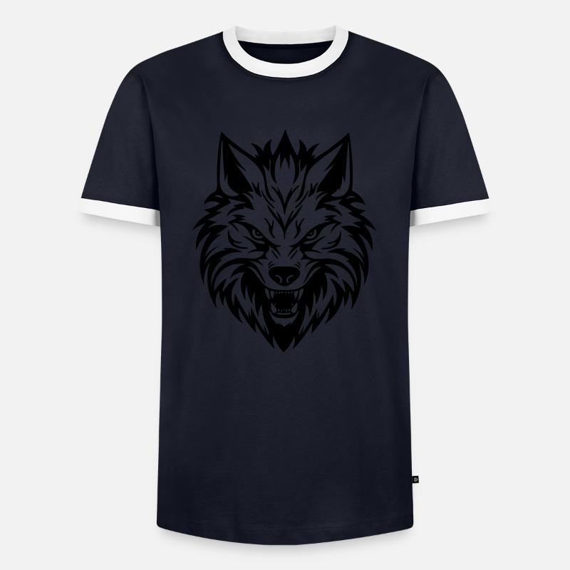 Wolf - Männer Kontrast-T-Shirt - Navy/Weiß