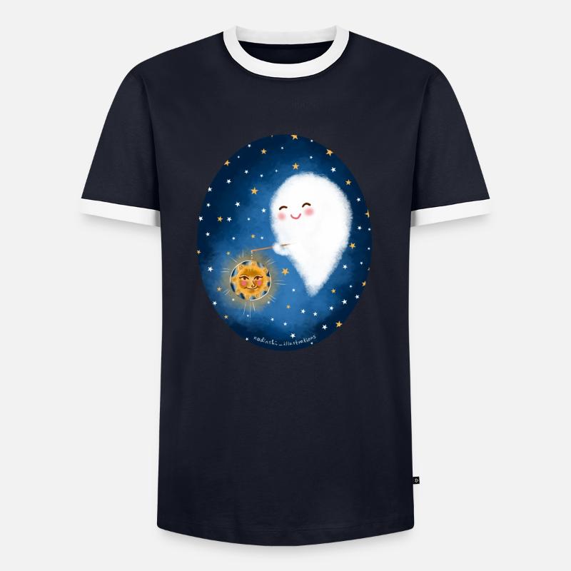 Ghost with lantern - Men's Ringer Shirt - navy/white