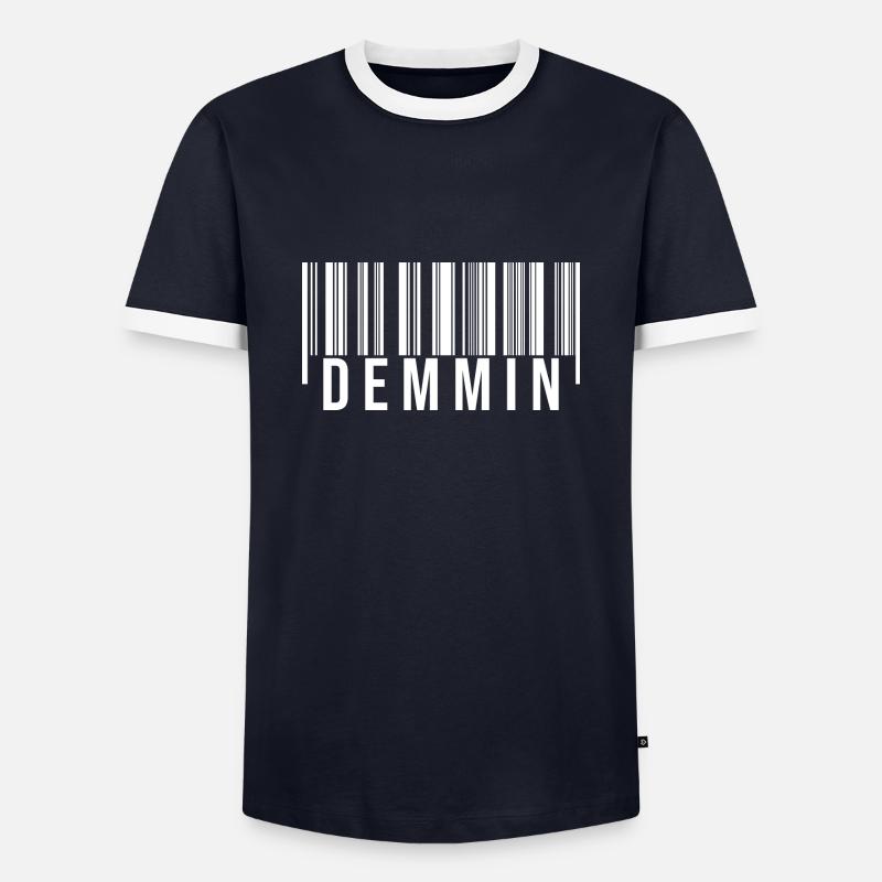 Demmin Strichcode - Männer Kontrast-T-Shirt - Navy/Weiß 