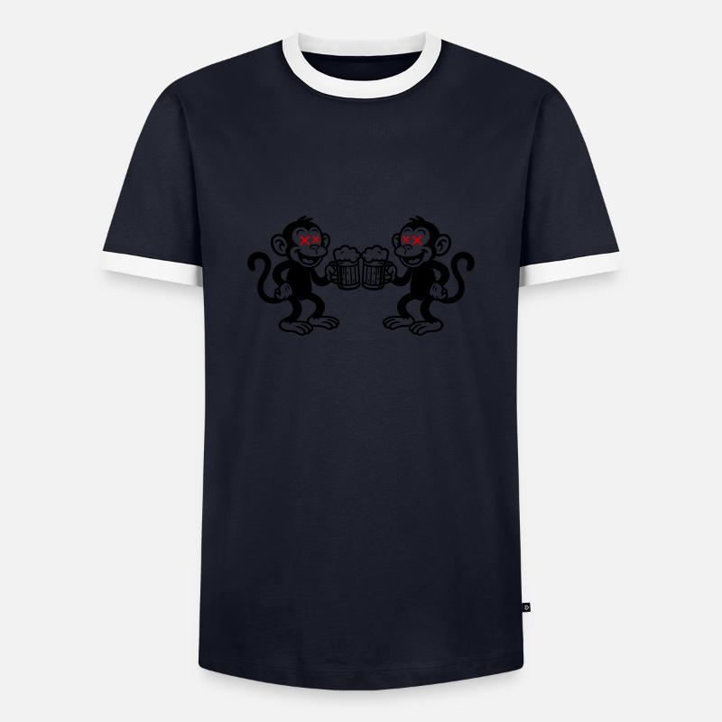 Beer Monkey Drinking - Men's Ringer Shirt - navy/white 