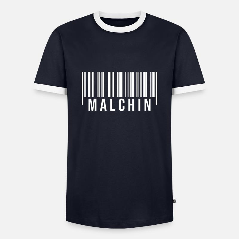 Malchin Strichcode - Männer Kontrast-T-Shirt - Navy/Weiß 