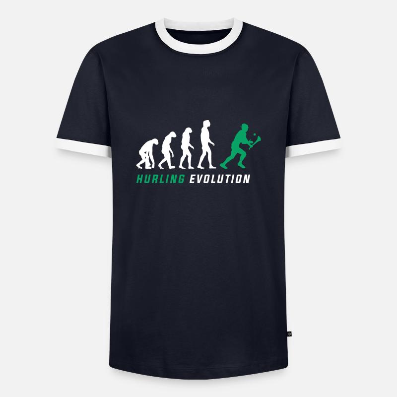 Die Evolution von Hurling - Männer Kontrast-T-Shirt - Navy/Weiß 