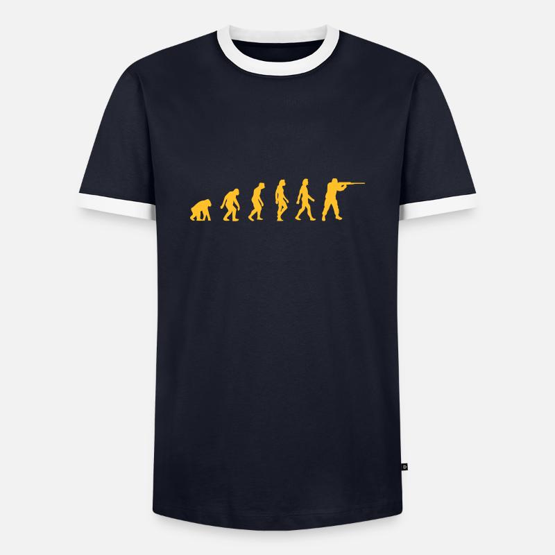 Die Evolution der Jäger - Männer Kontrast-T-Shirt - Navy/Weiß 