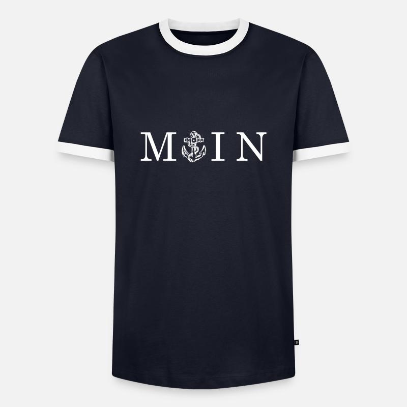 MOIN mit maritimen Anker, weiß - Männer Kontrast-T-Shirt - Navy/Weiß 
