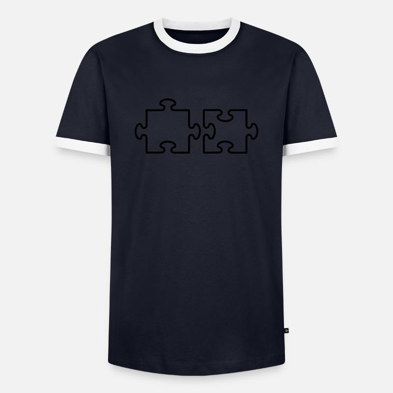 2 Puzzle Teile - Männer Kontrast-T-Shirt - Navy/Weiß