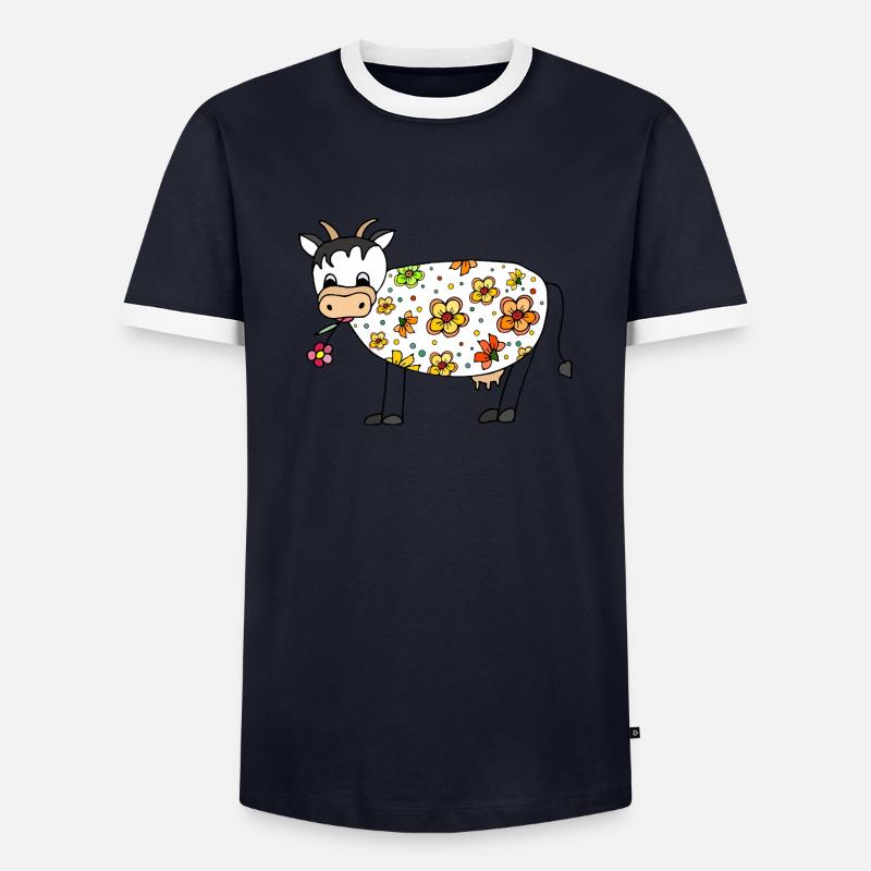 Kuh - Männer Kontrast-T-Shirt - Navy/Weiß 