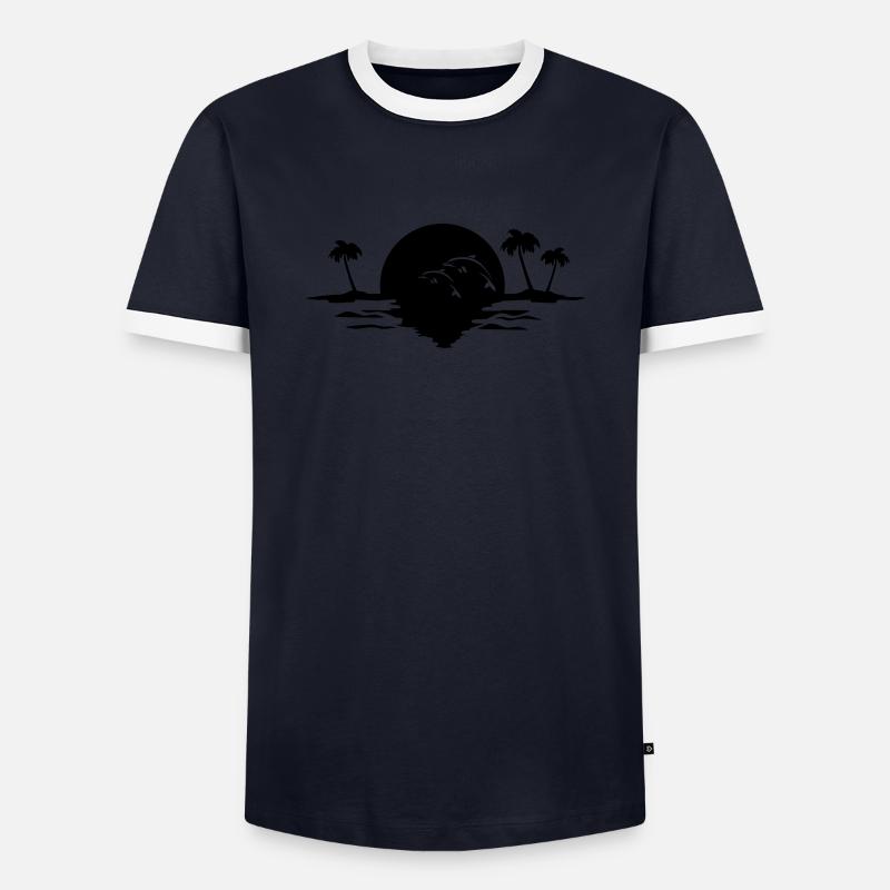 sunset dolphins - Men's Ringer Shirt - navy/white 