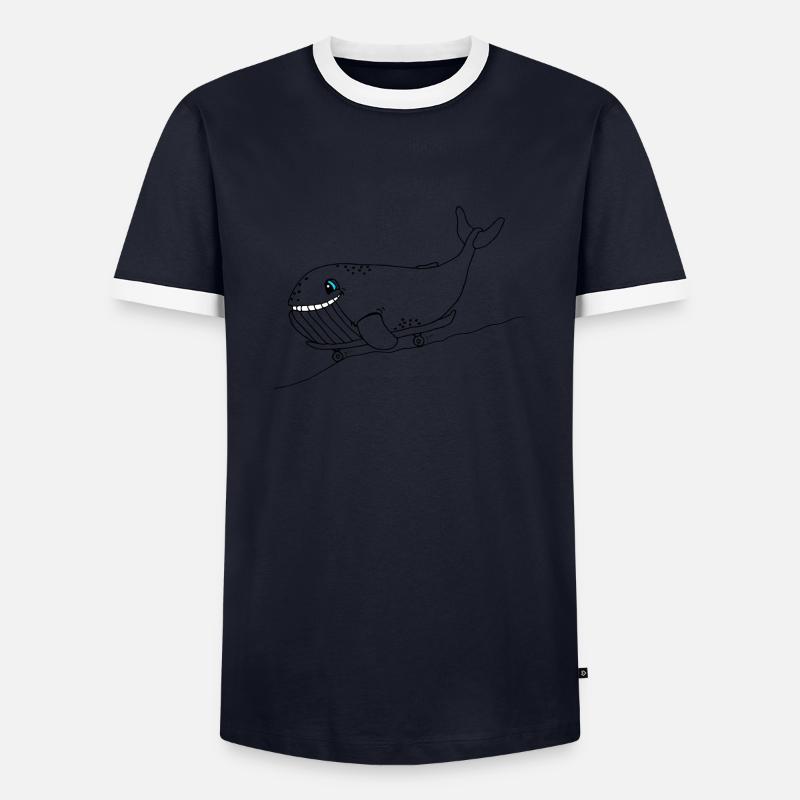 Blauwal mit Skateboard - Männer Kontrast-T-Shirt - Navy/Weiß 