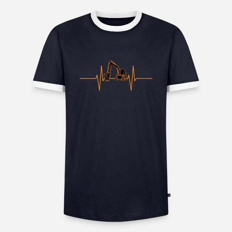 Herzschlag mit Bagger - Männer Kontrast-T-Shirt - Navy/Weiß 