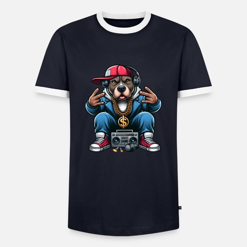 Pitbull Der DJ - Männer Kontrast-T-Shirt - Navy/Weiß 