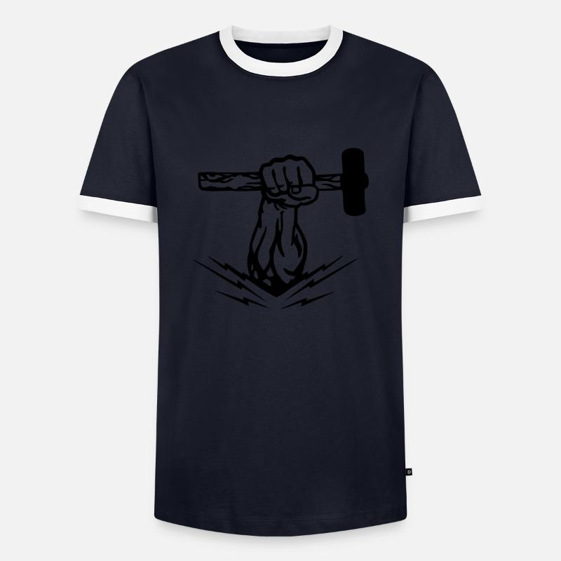 siegerfaust_mit_hammer - Männer Kontrast-T-Shirt - Navy/Weiß