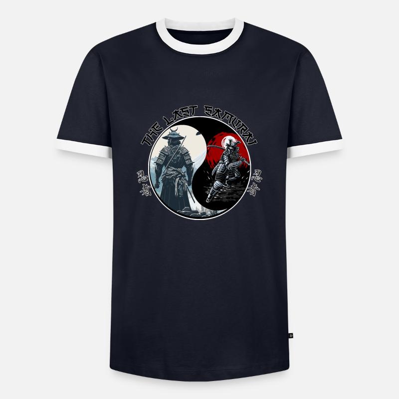 ying yang samurai - Männer Kontrast-T-Shirt - Navy/Weiß 