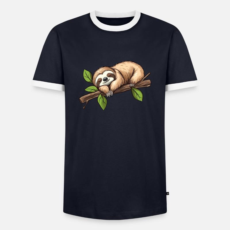 Faultier Schlafend - Männer Kontrast-T-Shirt - Navy/Weiß