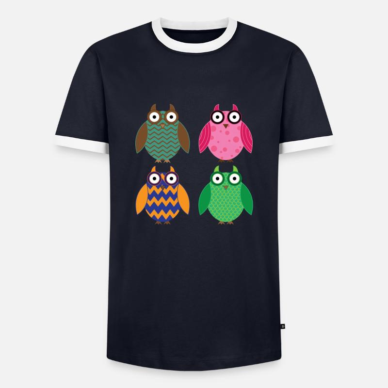 Die Eulen - Männer Kontrast-T-Shirt - Navy/Weiß