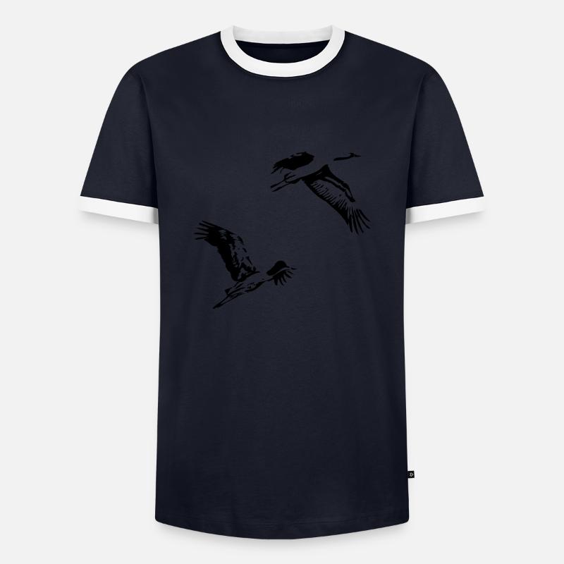 Kraniche - Männer Kontrast-T-Shirt - Navy/Weiß 