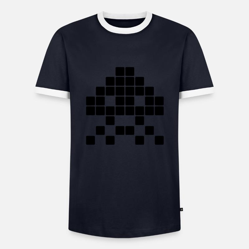 Space invader__V031 - Männer Kontrast-T-Shirt - Navy/Weiß