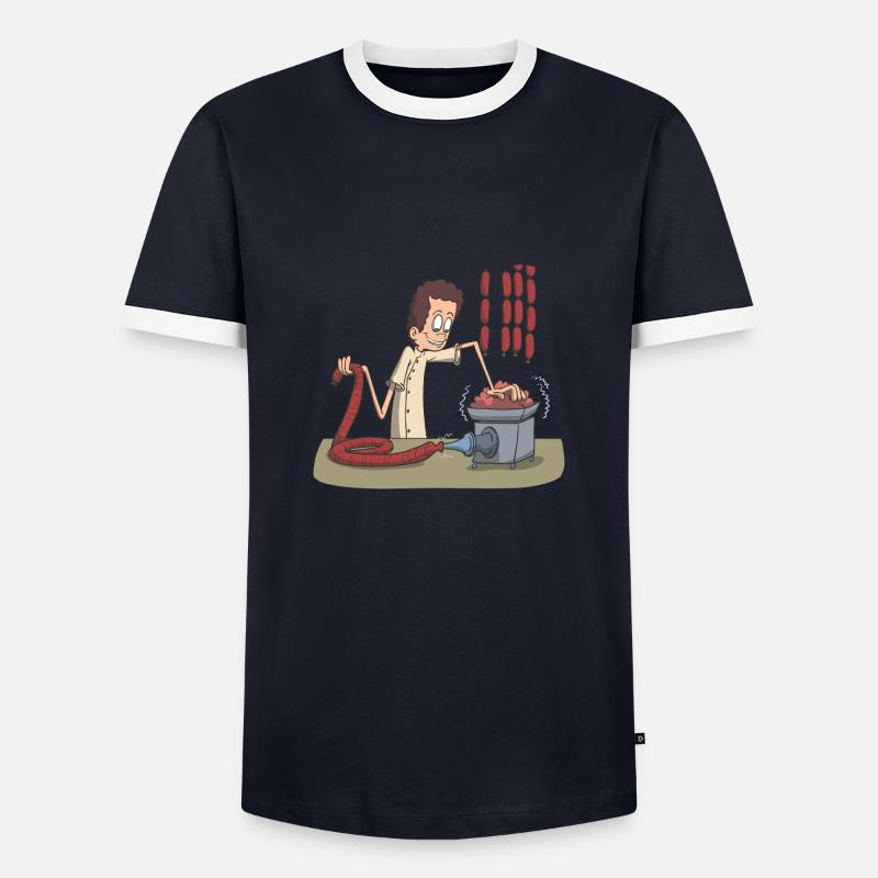 Metzger Messer Fleisch Wurst - Männer Kontrast-T-Shirt - Navy/Weiß