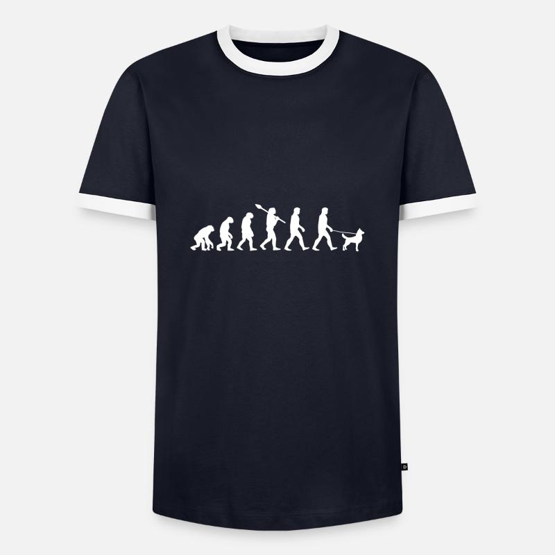 Evolution Hund Hündchen Geschenk - Männer Kontrast-T-Shirt - Navy/Weiß 