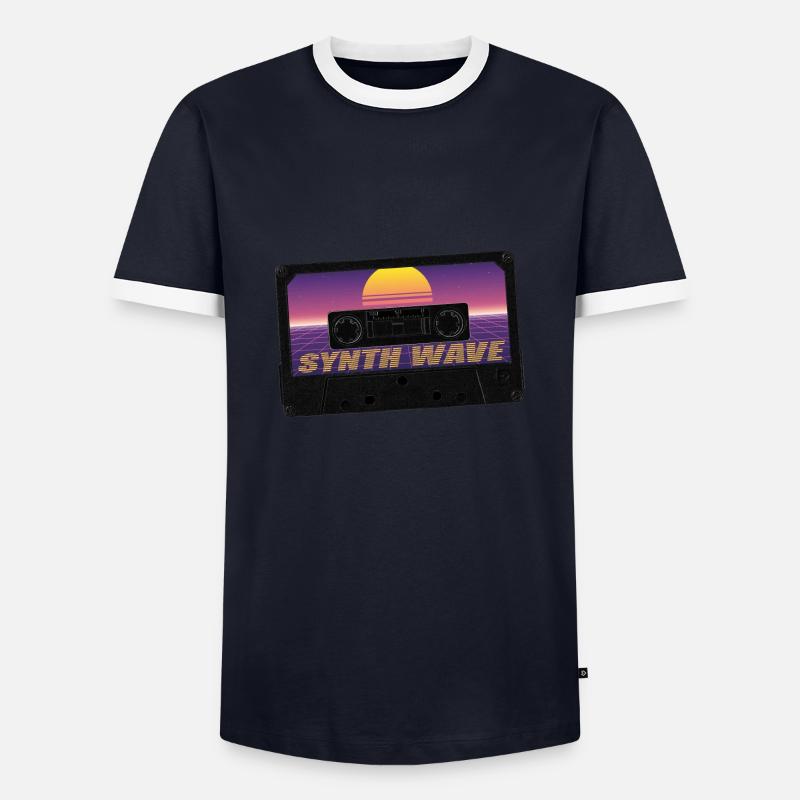 Synth Wave Kasette - Männer Kontrast-T-Shirt - Navy/Weiß