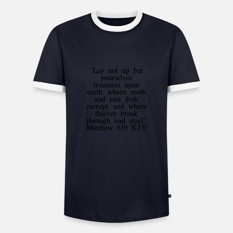 Matthäus 6:19 King James Version - Männer Kontrast-T-Shirt - Navy/Weiß 