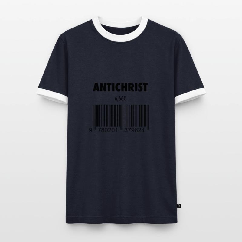 devil antichrist 666 barcode roast satan hell Men's Ringer Shirt