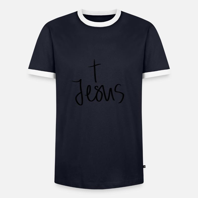 Jesus - Männer Kontrast-T-Shirt - Navy/Weiß 