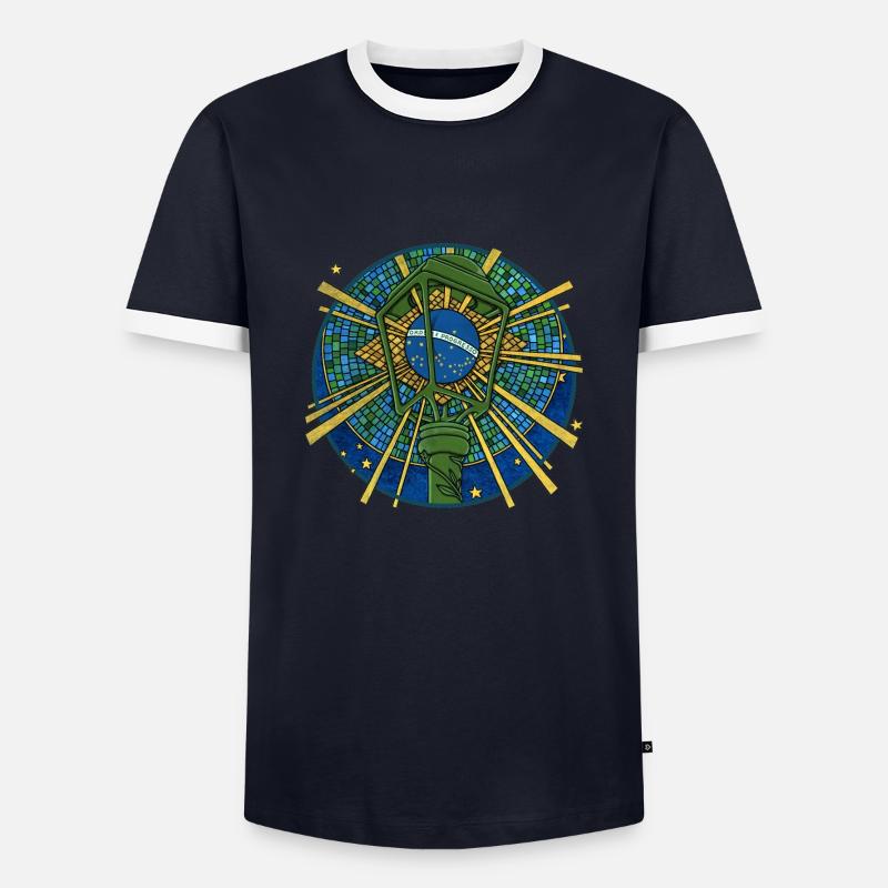 ORDEM E PROGRESSO - Männer Kontrast-T-Shirt - Navy/Weiß