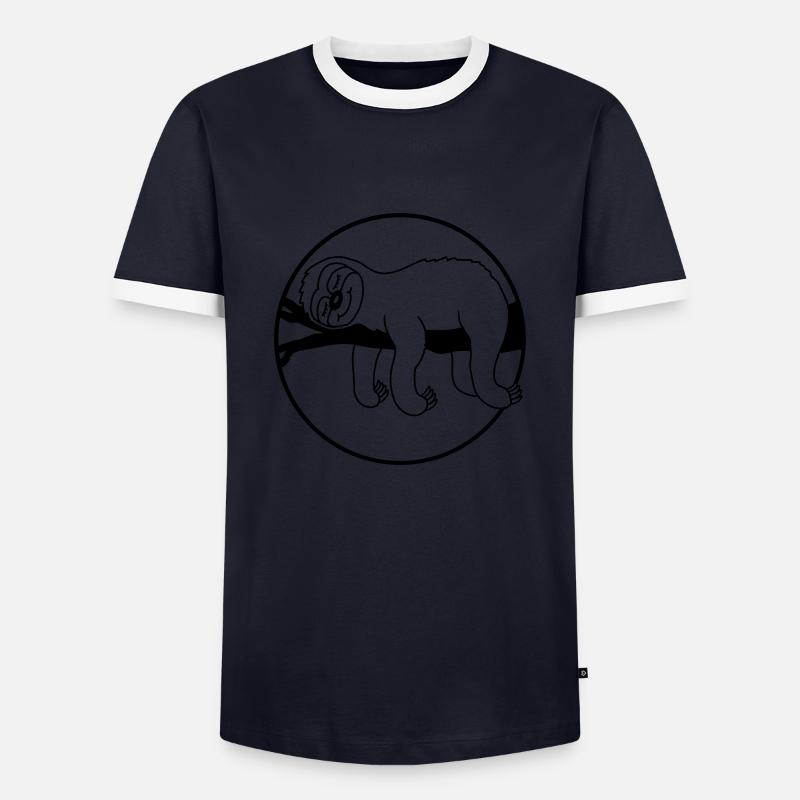 Branch Sleep Sloth Comic - Men's Ringer Shirt - navy/white 