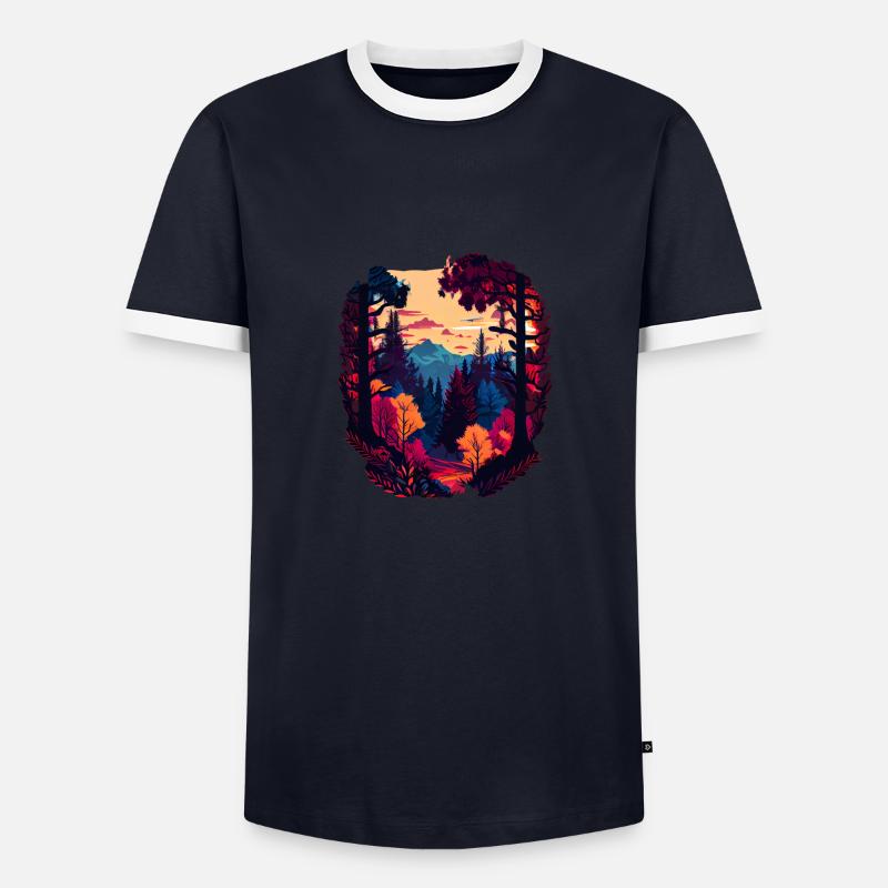 Bunter Wald - Männer Kontrast-T-Shirt - Navy/Weiß 