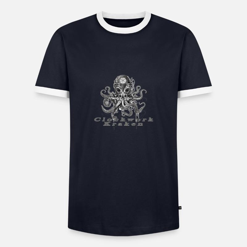 Clockwork Kraken - Men's Ringer Shirt - navy/white