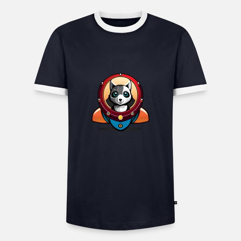 Cat in a rocket - Men's Ringer Shirt - navy/white