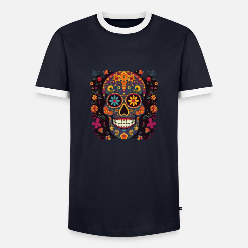 Fiesta Skeleton - Men's Ringer Shirt - navy/white 