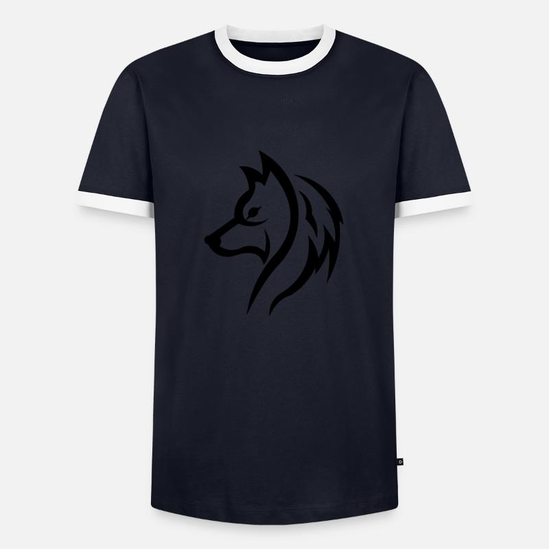 Wolf - Männer Kontrast-T-Shirt - Navy/Weiß