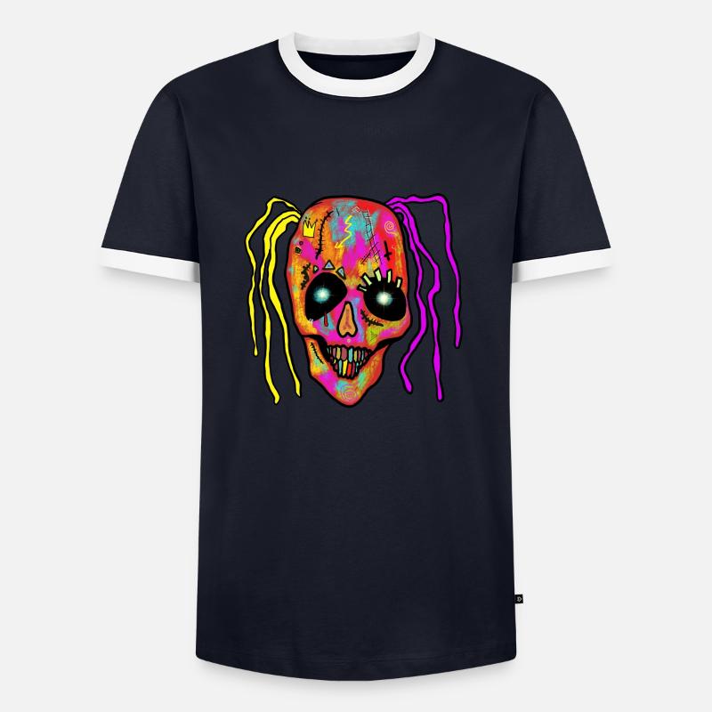Neon Patchwork Schädel - Männer Kontrast-T-Shirt - Navy/Weiß