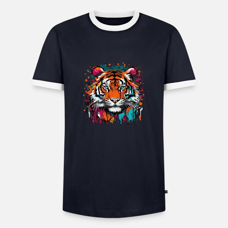 Farbenfroher Tiger - Männer Kontrast-T-Shirt - Navy/Weiß 