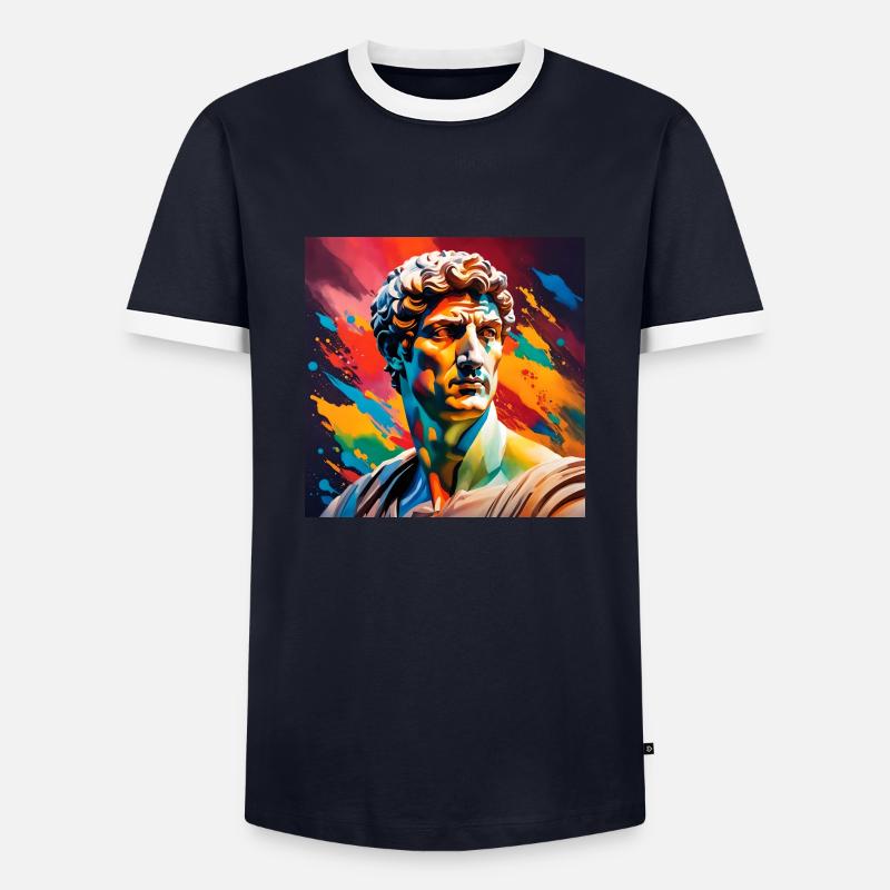 Michelangelo David farbig - Männer Kontrast-T-Shirt - Navy/Weiß 