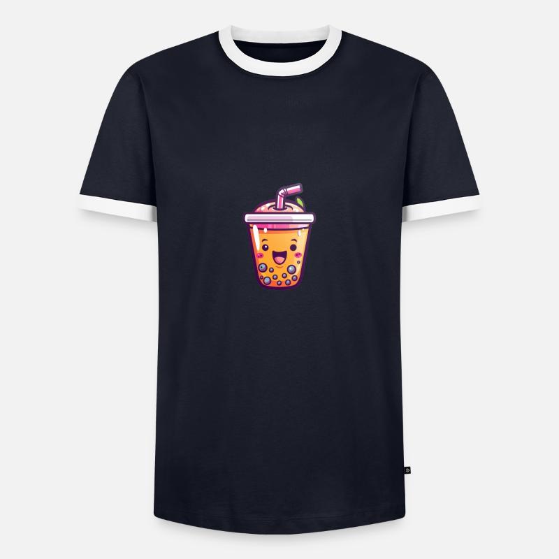 Fröhlicher Bubble Tea - Männer Kontrast-T-Shirt - Navy/Weiß 