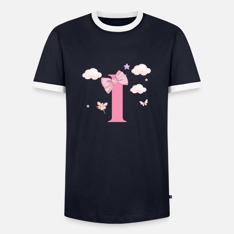 Letter i pink clouds - Men's Ringer Shirt - navy/white