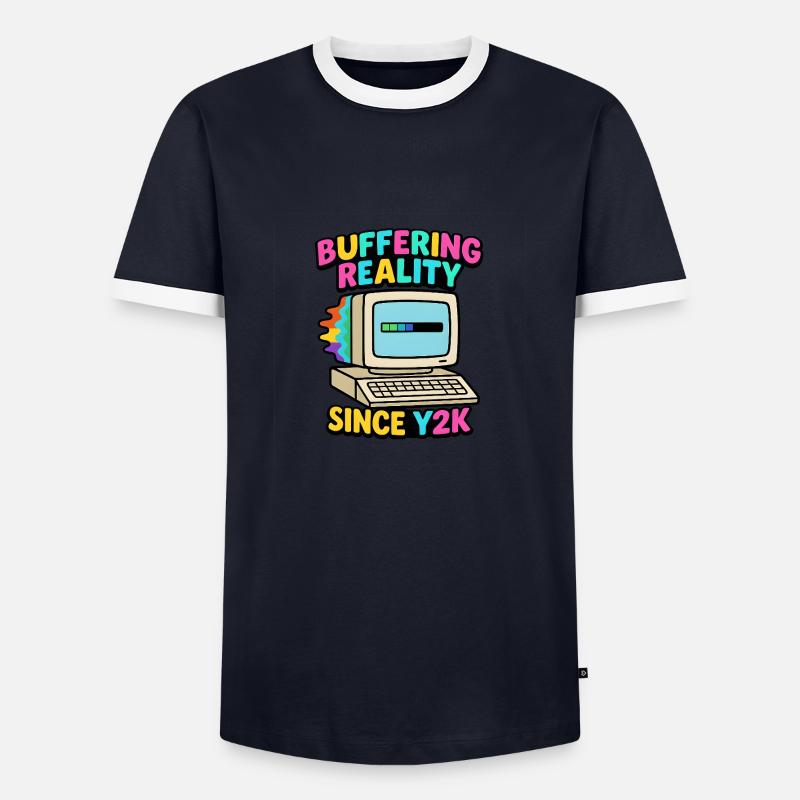 Buffering Since Y2K - Männer Kontrast-T-Shirt - Navy/Weiß 