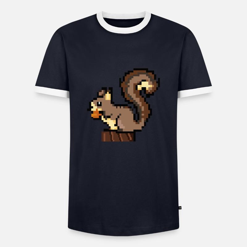 Eichhörnchen Pixel Art Geschenkidee - Männer Kontrast-T-Shirt - Navy/Weiß