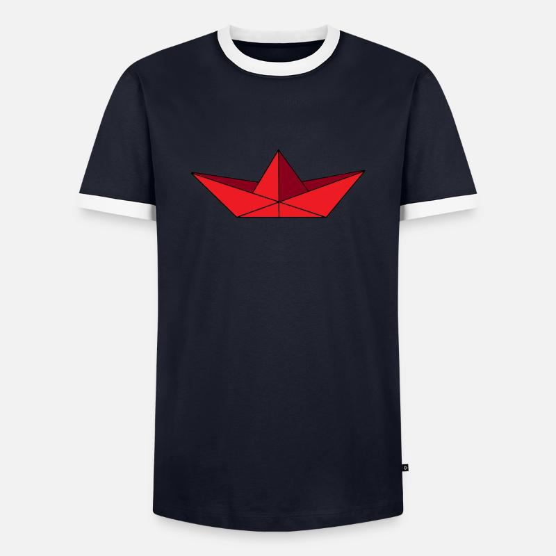 Paper ship red - Men's Ringer Shirt - navy/white