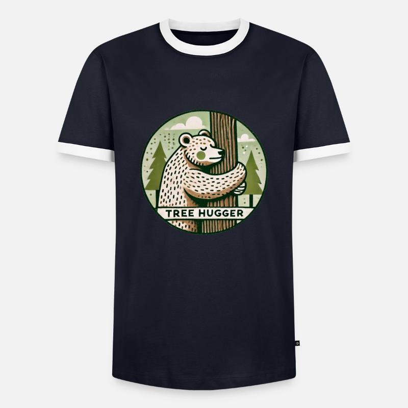 Tree hugger Bear - Men's Ringer Shirt - navy/white 