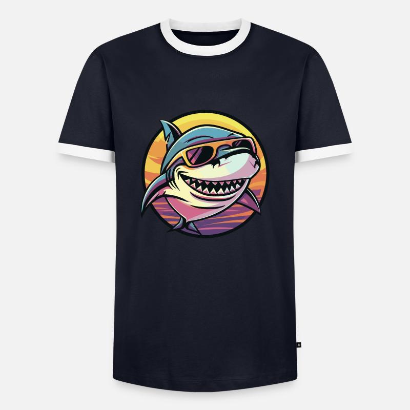 Shark Comic Cool - Men's Ringer Shirt - navy/white