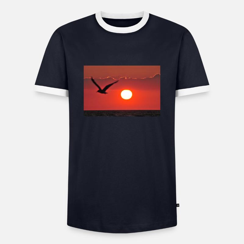 Abendrot mit Möwe - Männer Kontrast-T-Shirt - Navy/Weiß 