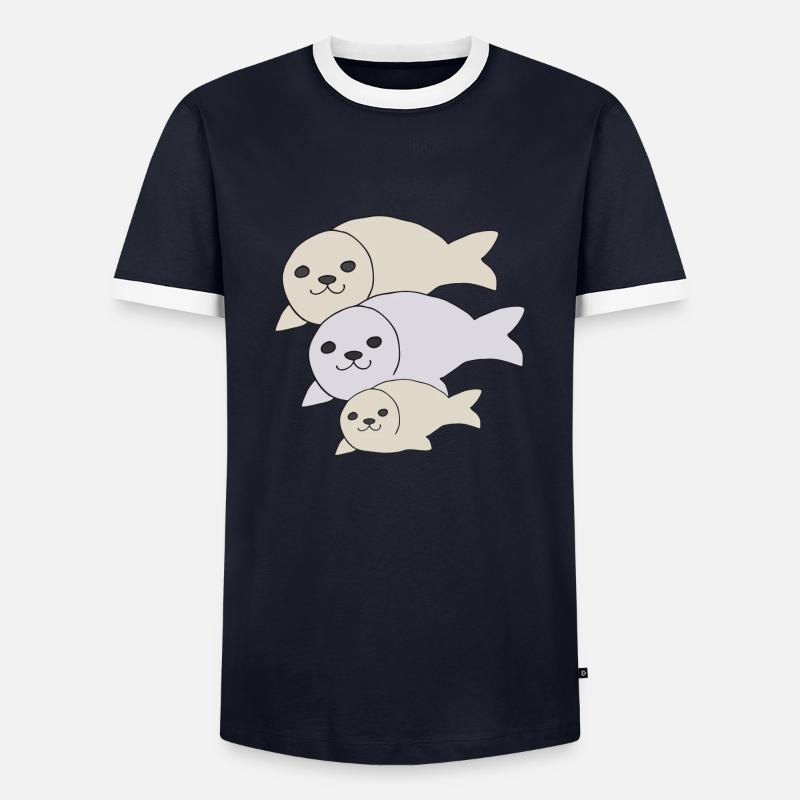 robbe vater mutter kind - Männer Kontrast-T-Shirt - Navy/Weiß