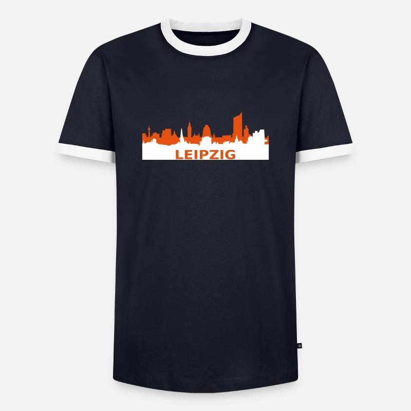 Skyline Leipzig - Männer Kontrast-T-Shirt - Navy/Weiß