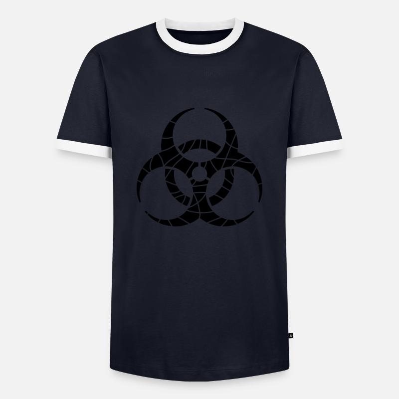 Biohazard Symbol Cracks Design - Men's Ringer Shirt - navy/white 