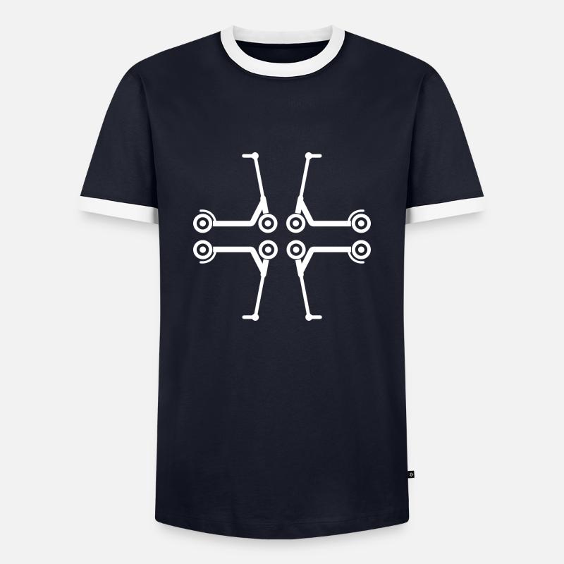 E-Scooter E-Roller Scooter - Männer Kontrast-T-Shirt - Navy/Weiß 