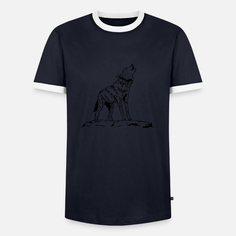 Heulender Wolf - Männer Kontrast-T-Shirt - Navy/Weiß 